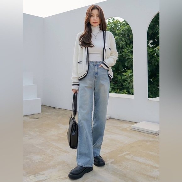 Preppy Classic White Black Varsity Open Cardigan Sweater sz Small - Picture 7 of 11